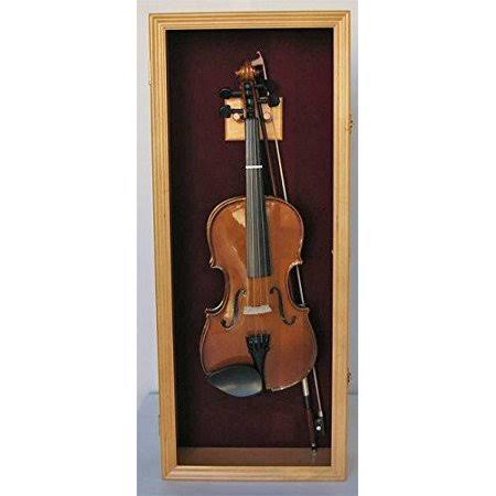 DisplayGifts Fiddle, Violin Display Case Shadow Box with Hanger, with Lock (Oak Finish)