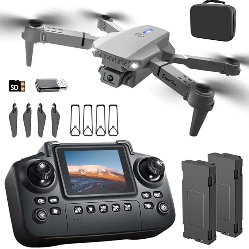 E88 Drone with Screen Controller with SD card, Foldable Mini Drone for Beginners, 2 Batteries, 360?? Flips Waypoint Fly, Active Obstacle Avoidance, One Key Take Off/Landing. (2 batteries - Black)
