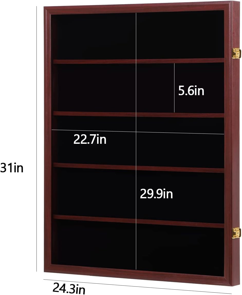 35 Graded Sports Card Display Case - Baseball Card Display Frame with UV Protection Clear View Lockable Wall Cabinet for Basketball Collectible Trading Card Black Finish