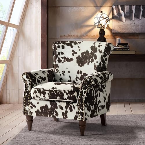 HULALA HOME Modern Wingback Accent Chair with Wood Legs & Removable Cushion, Comfy Upholstered Armchair with Nailhead Trim, Floral Pattern Single Sofa Chair for Living Room Bedroom, Blue