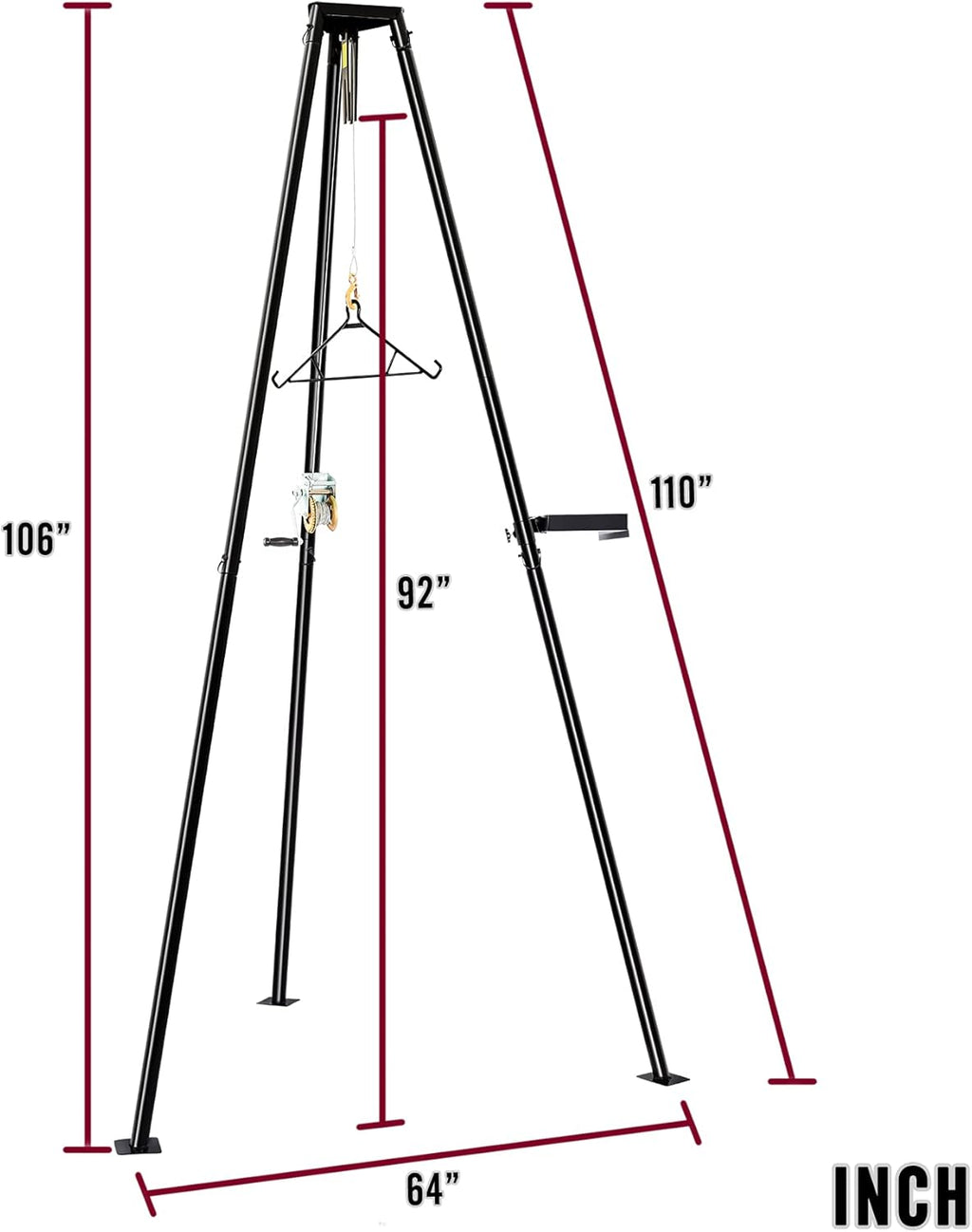 YIELDEDLAND 500lb Capacity Tripod Game Hoist Deer Hanger and Complete Hoist Kit with Gambrel and Manual Winch for Hunting Season Game up to 500 Pound