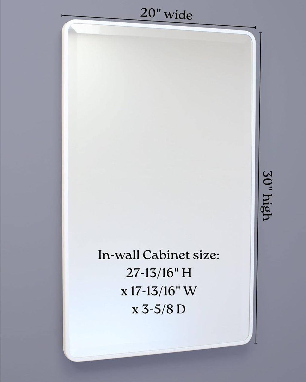16x20 Austin Farmhouse Metal Framed Rounded Rectangle Recessed Bathroom Medicine Cabinet, Beveled Mirror, 14x18 in-Wall Opening, powder-coated Steel, Glass Shelves, Magnet Close, Brushed Nickel