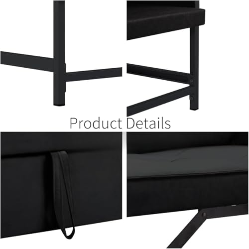 3 in 1 Sleeper Sofa Bed, Futon Sofa Bed for Living Room with Side Pocket, Black Sleepers Sofa Couch with Pullout Bed, Convertible Love Seat Sleepers Bed for Living Room, Bedroom, Small Space