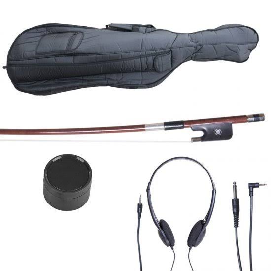Cecilio CECO-2WH Full Size 4/4 Ebony Electric Silent Pearl White Cello in Style 2 +Soft Case, Bow u0026 Accessories