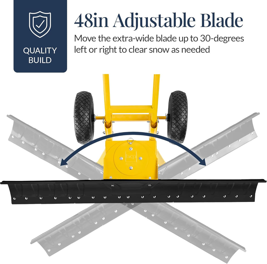 Best Choice Products 36in Galvanized Blade Heavy-Duty 2-Wheel Snow Pusher Hand Plow for Snow Removal w/Wheels, Adjustable Handle, Blade Angle - Black