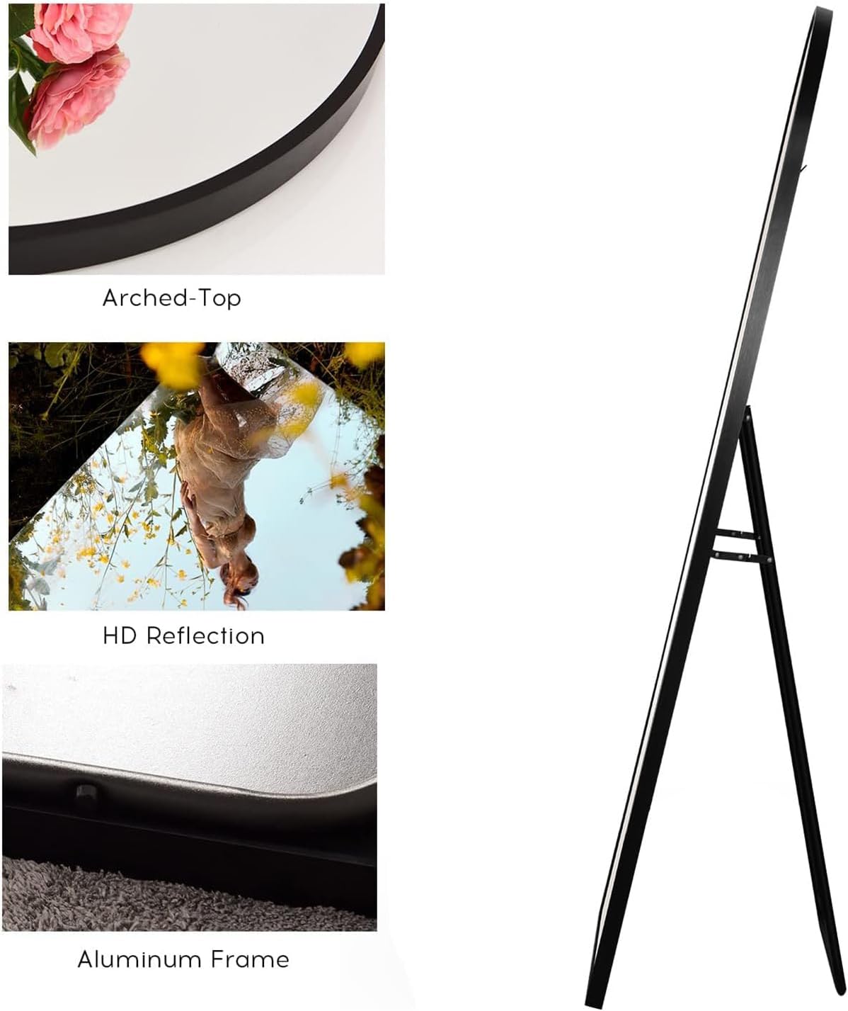 Floor Mirror, Oversized Full Length Mirror, Arched Mirror, Large Standing Mirror, Tall Mirror, Wall Mounted, FreeStanding, Giant Mirror, 68??26, Aluminum Frame - Black