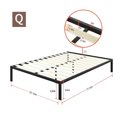 PrimaSleep 18 Inch Tall Heavy Duty Steel Slat Bed Frame/Anti-Slip Support/Easy Assembly Mattress Foundation/No Noise/No Box Spring Needed/Full/Black