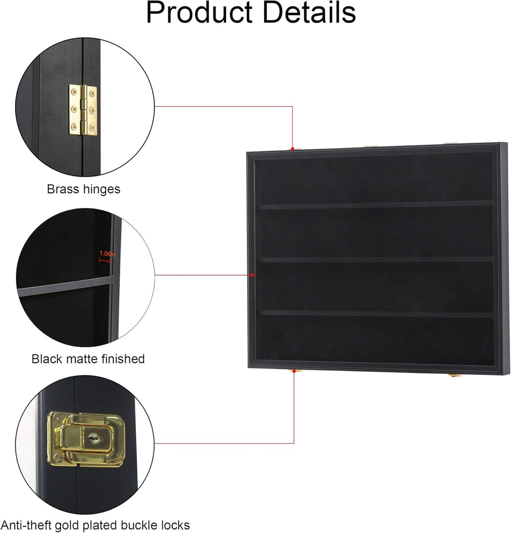 35 Graded Sports Card Display Case - Baseball Card Display Frame with UV Protection Clear View Lockable Wall Cabinet for Basketball Collectible Trading Card Black Finish