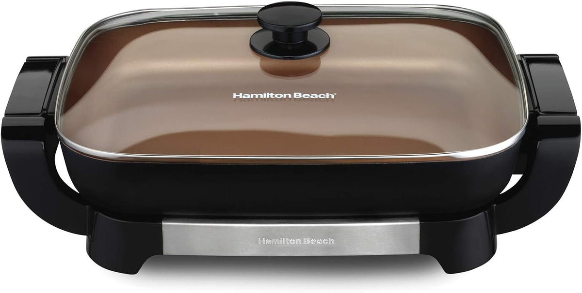 Hamilton Beach Durathon Ceramic Electric Skillet with Removable 12x15?? Pan, Adjustable Temperature, Reversible Design, Tempered Glass Lid (38529K)