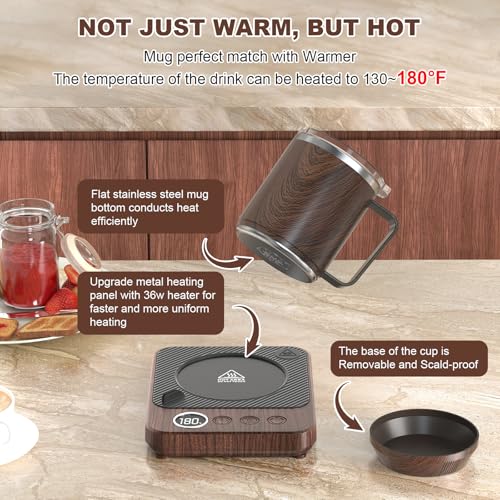 Coffee Mug Warmer & Mug Set for Desk, Electric Coffee Cup Warmer with 16oz Heated Mug, Smart Coffee Heater with Auto Shut Off for Office/Home, Christmas/Birthday/Coffee Gifts for Men & Women,Black