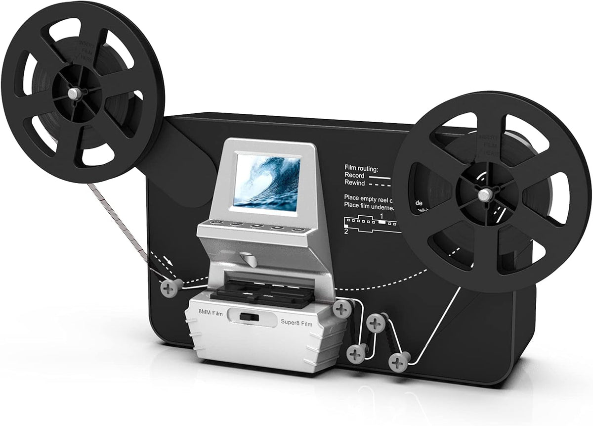 8mm & Super 8 Reels to Digital MovieMaker Film Sanner Converter, Pro Film Digitizer Machine with 2.4 LCD, Convert 5 inch and 8 inch 8mm Super 8 Film reels into 1080P Digital Videos