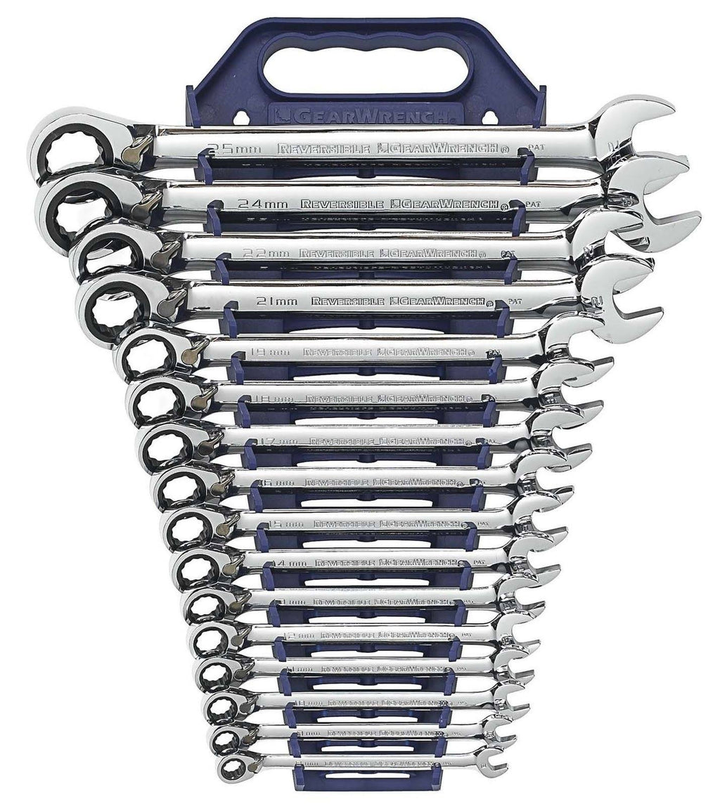 GearWrench 9602 16-Piece Reversible Combination Ratcheting Wrench Set Metric