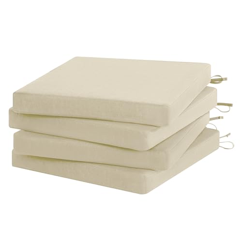 Favoyard Outdoor Chair Cushion Set of 4 Rainproof & Color Fade Resistant 19 x 19 x 2 in Square Corner Patio Furniture Cushions with Waterproof Hidden Zipper Attach Ties for Dining Table Chairs Seats