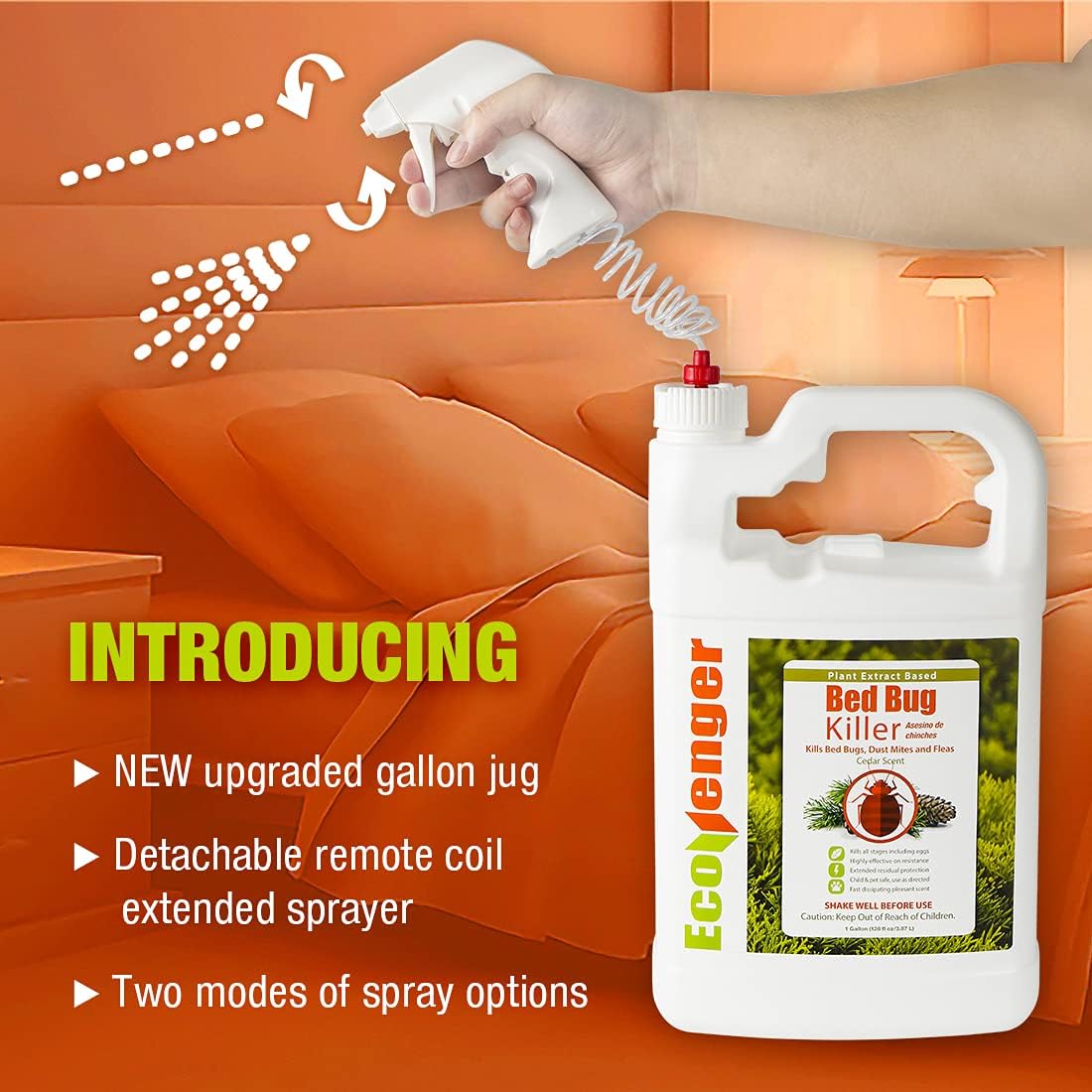 EcoVenger (Formerly EcoRaider) Bed Bug Killer with Remote Sprayer 1Gal - Kills 100% All Stages on Contact- Kills Resistant Bugs- Kills Eggs- 14 Day Residual Protection- Non-toxic- Child & Pet Friendly