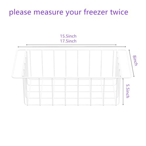Freezer Wire Baskets, Kitchen Storage Organizer Bins for Chest and Upright Freezer, Refrigerator Dividers Containers with Handles - Pearl White (3)
