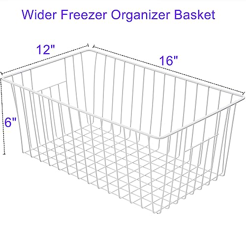 Freezer Wire Baskets, Kitchen Storage Organizer Bins for Chest and Upright Freezer, Refrigerator Dividers Containers with Handles - Pearl White (3)