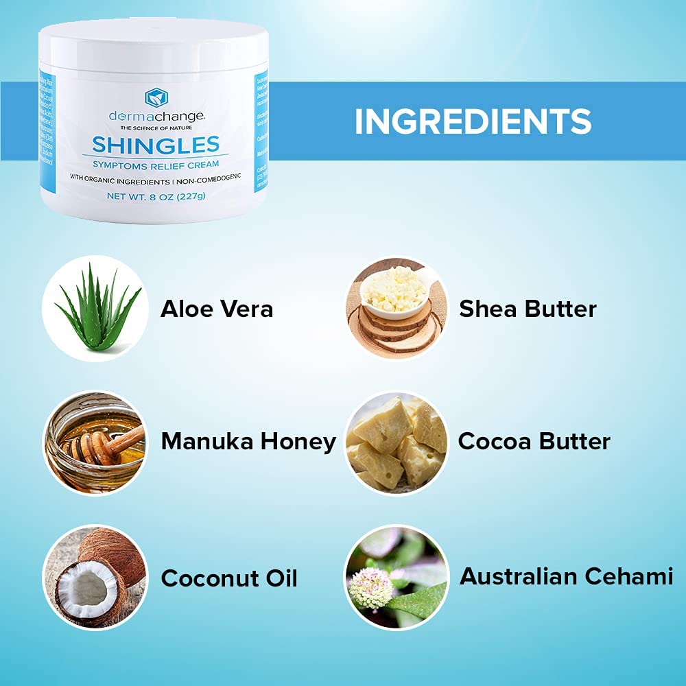 Natural Shingles Treatment and Relief Cream - with Manuka Honey - Shingle Nerve Pain Ointment - Natural Moisturizer for Face and Body - Stops Shingle Breakouts, Burning, Scar, Itchy Dry Skin (8oz)