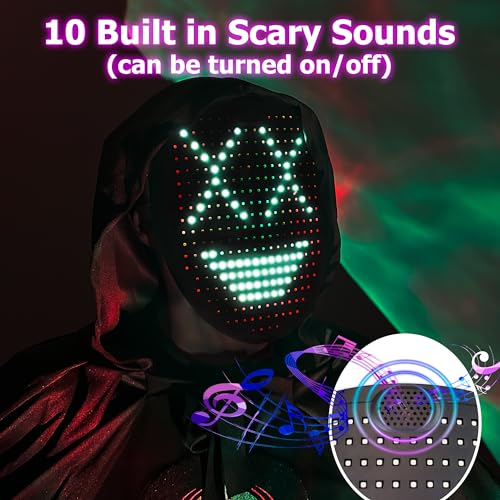 Mr.Pang Music LED Mask with Gesture Sensing, Face Transforming Light Up Mask Halloween Costume for Cosplay Masquerade, Fits Adult and Kids