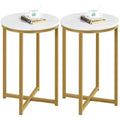 Yaheetech Faux Marble Side Table, 16in End Table Modern Accent Sofa Table w/X-Based, Round Tabletop, Sturdy Metal Legs for Living Room, Black