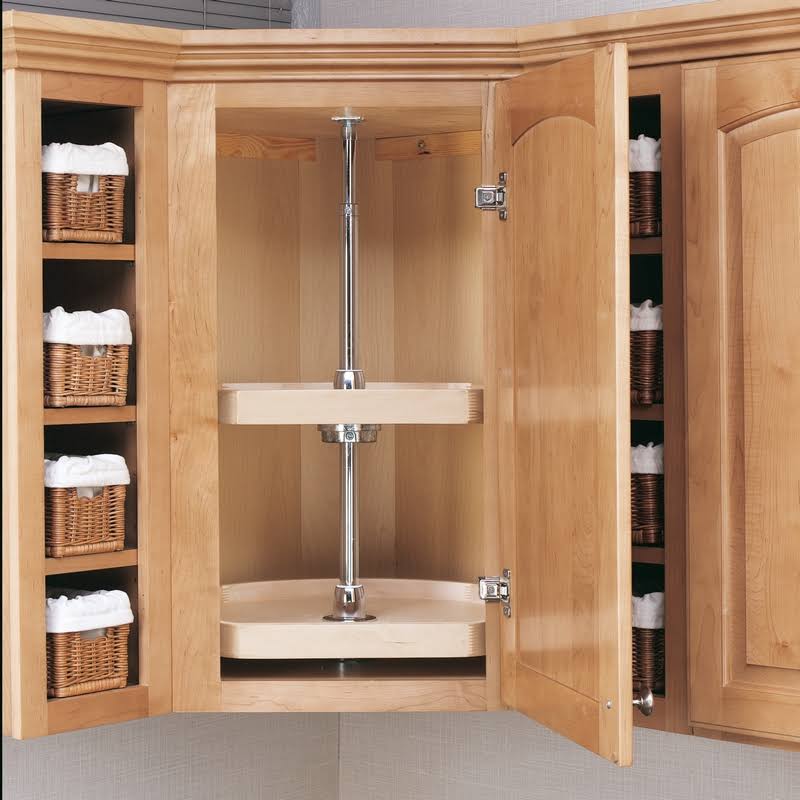 Rev-A-Shelf 4WLS273-20-536 20x22 Natural Wood 3 Shelf D-Shape Independent Lazy Susan
