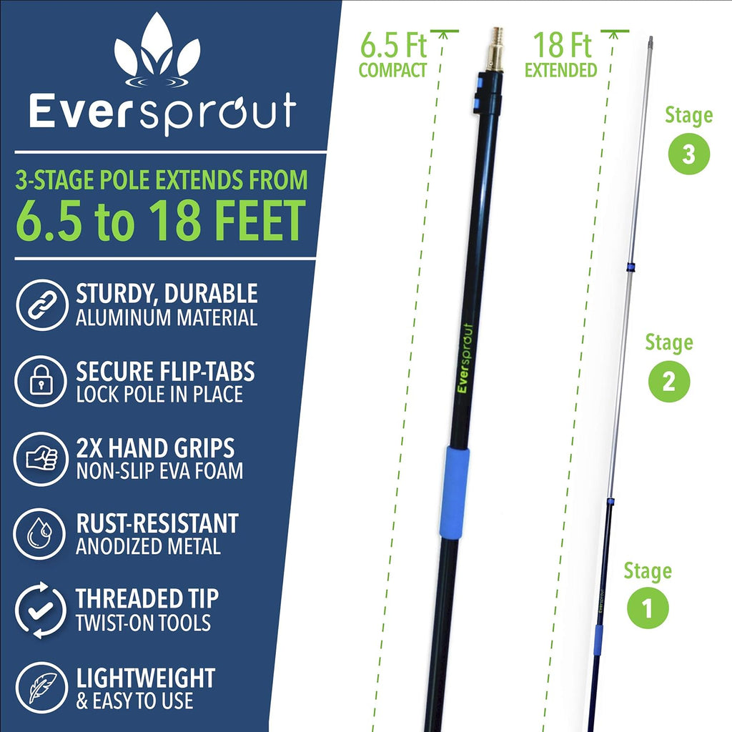 EVERSPROUT Never-Scratch SnowBuster 7-to-24 Foot (Up to 30 Ft Standing Reach) | Pre-Assembled Extendable Roof Rake for Snow Removal | Heavy-Duty Aluminum, Soft Foam Pad | Exclusive Push/Pull Design