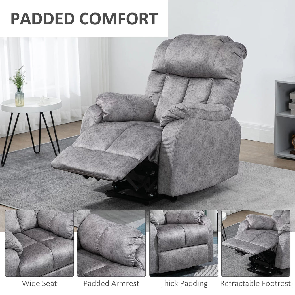 HOMCOM Power Lift Chair, Electric Recliner for Elderly, Compact Living Room Chair with Side Pocket & Remote Control, Grey