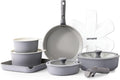 SENSARTE 17 Piece Ceramic Pots and Pans Set, Nonstick Detachable Handle Cookware, Induction Kitchen Cookware Set with Removable Handle, Dishwasher ?? Oven Safe (Gray)