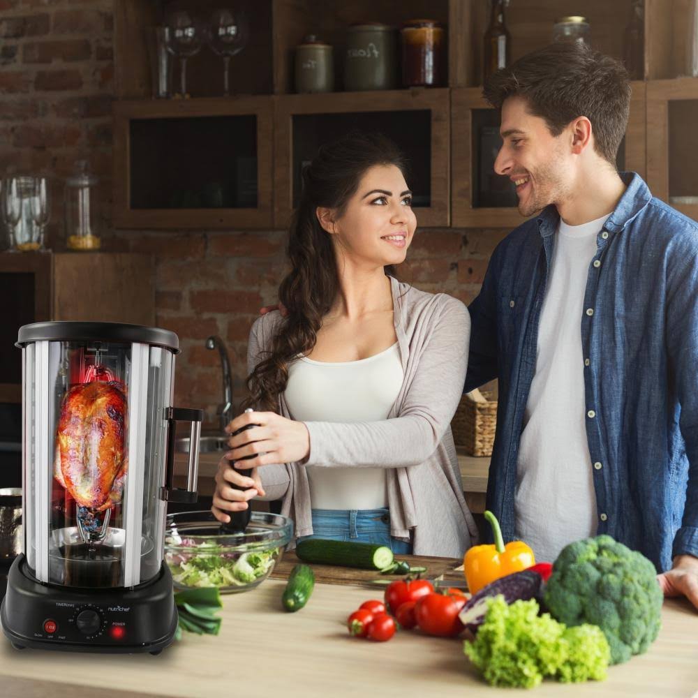 Nutrichef Vertical Rotisserie Oven - Rotating Kebob Cooker, Black