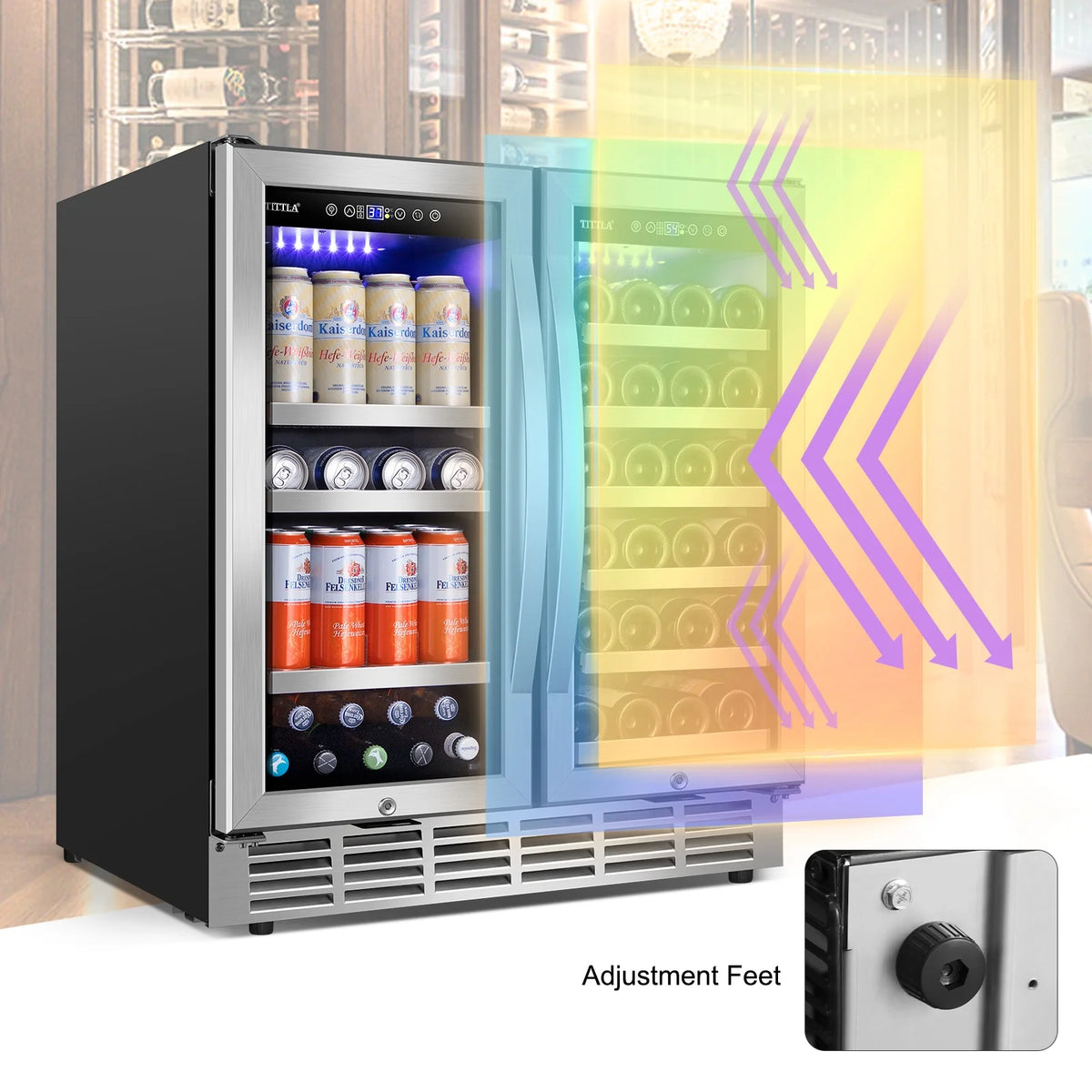 Tittla 30 Inch Wine Fridge, Dual Zone Wine and Beverage Refrigerator with 33 Bottle and 80 Can Wine Cooler Under Counter Freestanding
