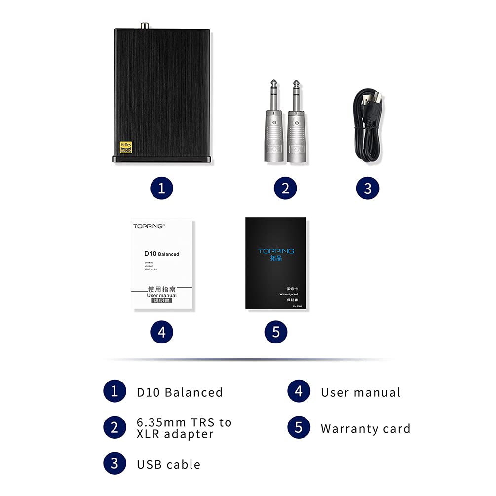 Topping D10 Balanced USB Converter HiFi Converters TRS/XLR/Opt/Coax Output ES9038Q2M XMOS XU208 PCM384KHz DSD256 Digital to Analog Converter Home Audio DAC (Black)