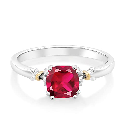 Gem Stone King 925 Sterling Silver and 10K Yellow Gold 6MM Cushion Cut Gemstone Birthstone Engagement Ring | Wedding Anniversary Promise Ring For Women | Available In Size 5, 6, 7, 8, 9
