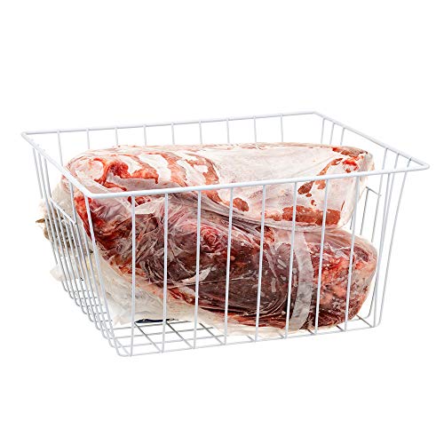 Freezer Wire Baskets, Kitchen Storage Organizer Bins for Chest and Upright Freezer, Refrigerator Dividers Containers with Handles - Pearl White (3)