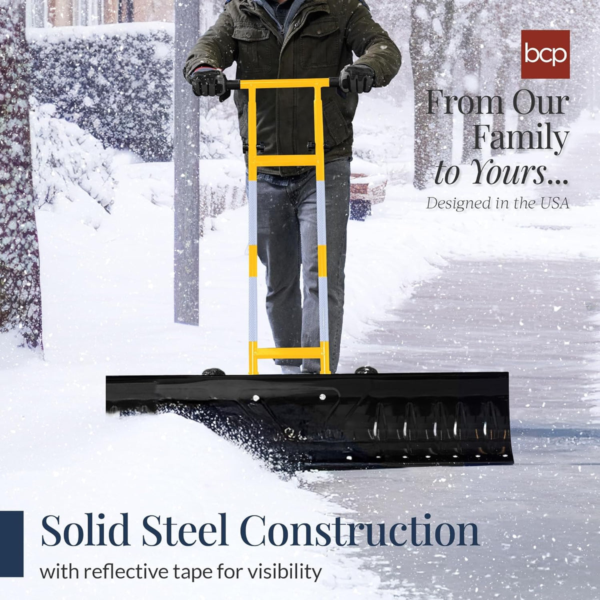 Best Choice Products 36in Galvanized Blade Heavy-Duty 2-Wheel Snow Pusher Hand Plow for Snow Removal w/Wheels, Adjustable Handle, Blade Angle - Black