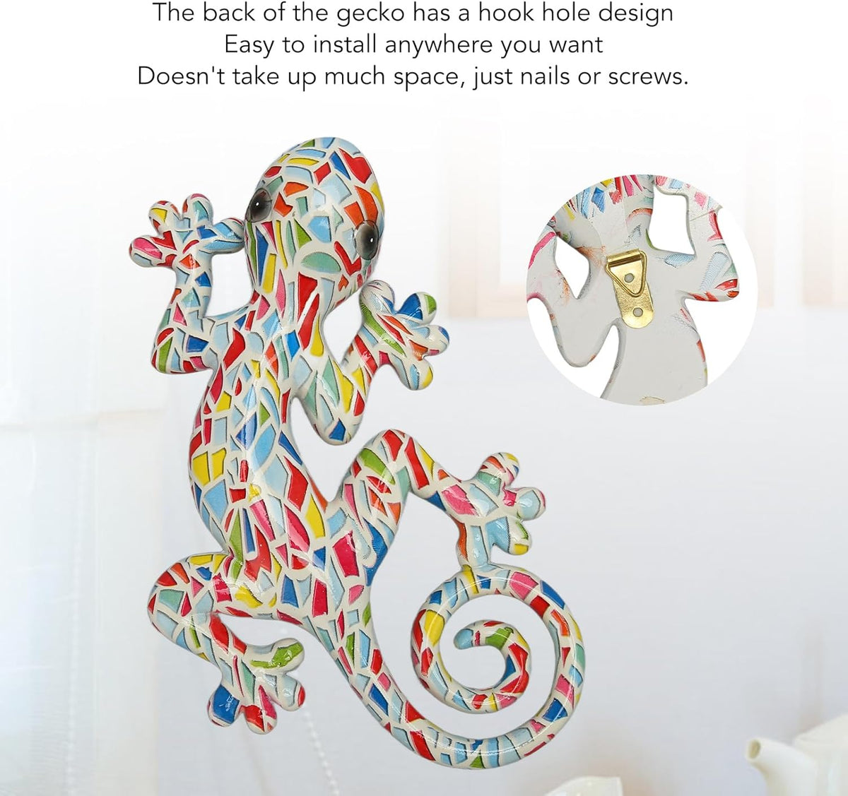 Lizard Wall Art Statue,Resin Gecko Wall Art Figurine Mexican Outdoor Reptile Wall Decor Lizard Wall Sculptures Statues for Farmhouse Porch Patio Lawn Fence (LM9001A-1)