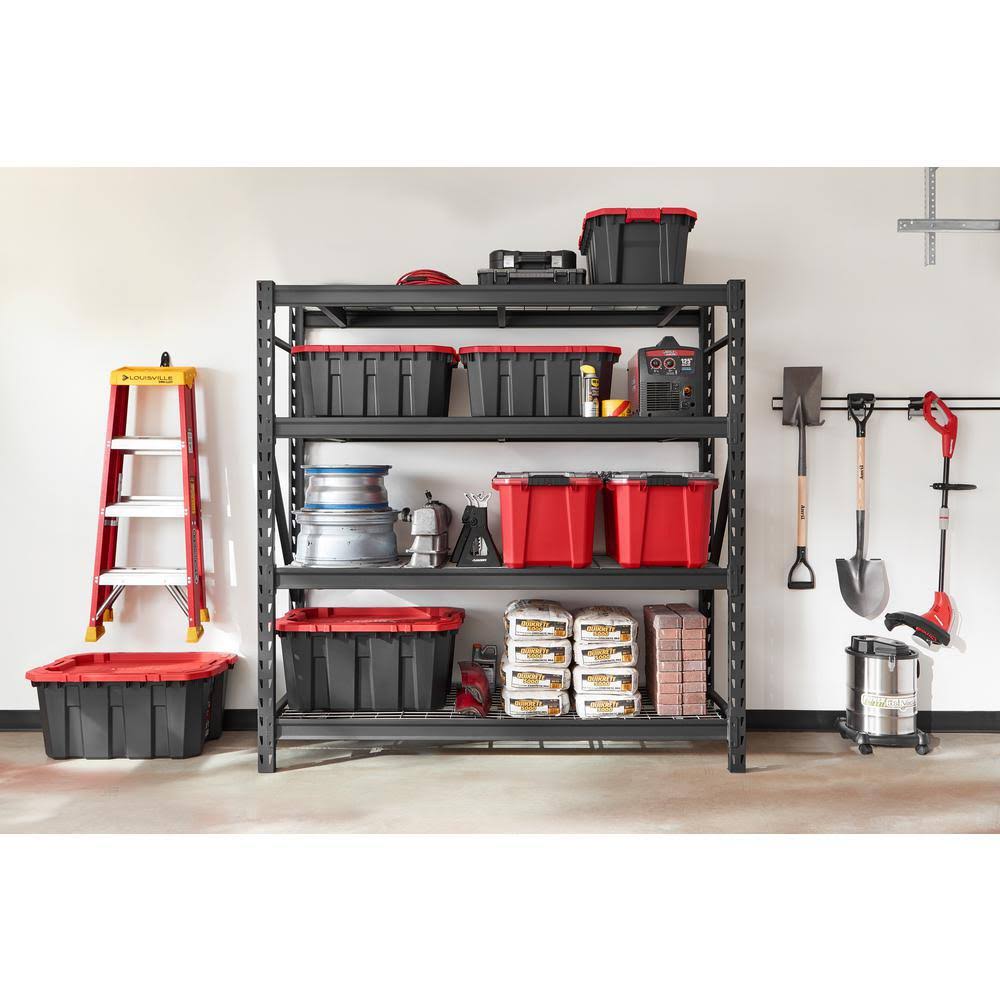 Husky Black 4-Tier Heavy Duty Industrial Welded Steel Garage Shelving Unit (77 in. W x 78 in. H x 24 in. D)