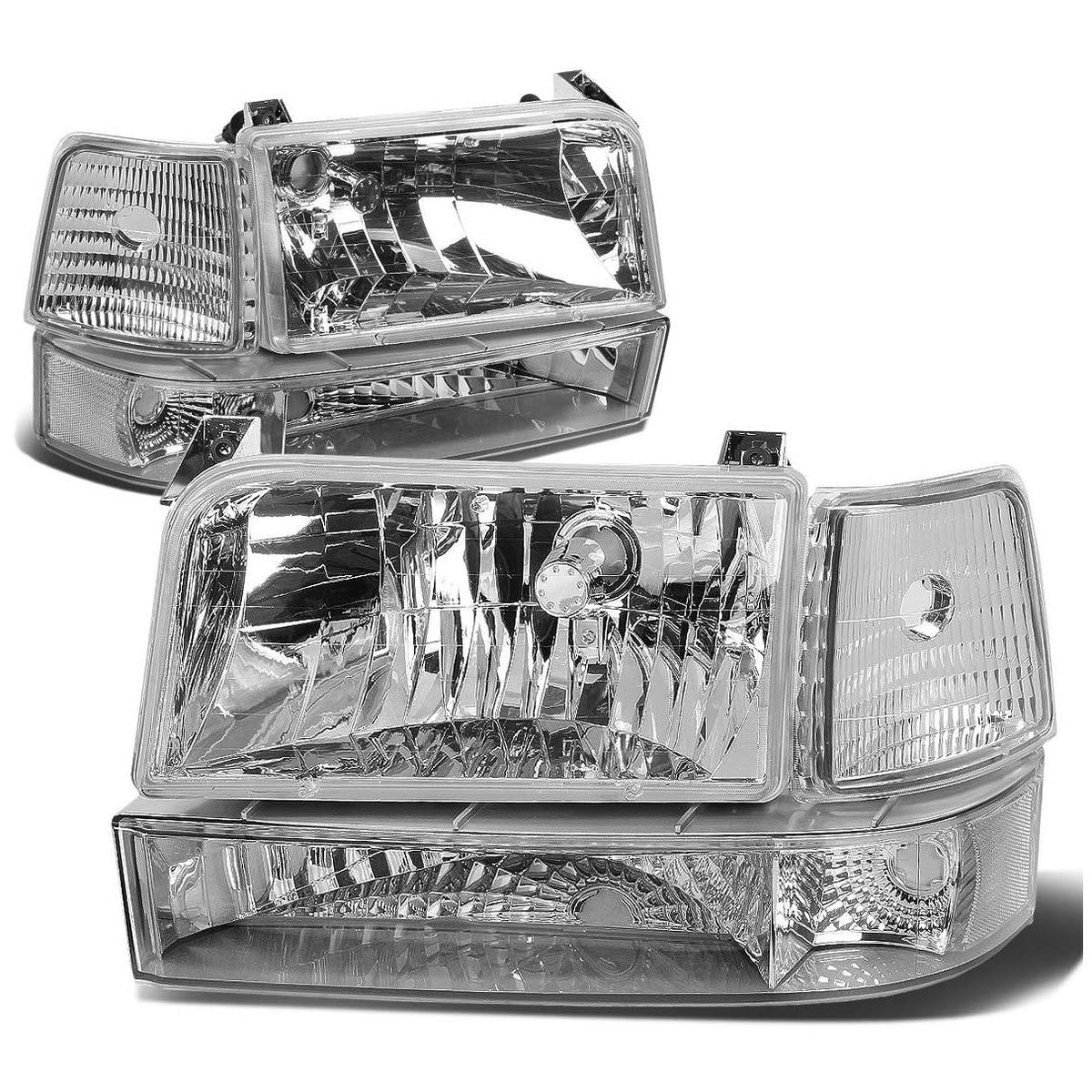 DNA Motoring for 92-96 Ford F150/F250/F350/Bronco 6pcs Headlight+Corner/Side Marker Lamps Chrome/Clear 5 Gen 93 94 95 Left+Right