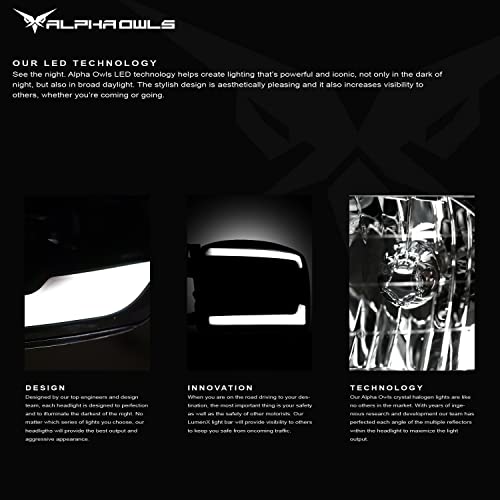 Alpha Owls 8710401 Crystal Headlights With Switchback Sequential LED Light Bar & Startup Light - Black Amber Fits 2009-2018 Dodge Ram 1500 2500 3500/2019-2023 Classic Halogen Models