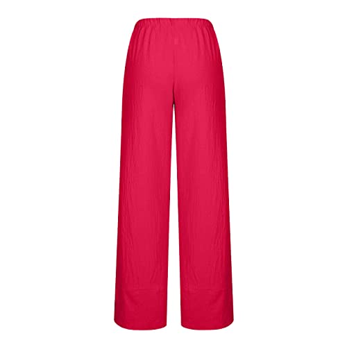 Women's Cotton Linen Casual Summer Harem Pants Solid Color Loose Wide Leg Pant Comfortable Sweatpants with Pocket