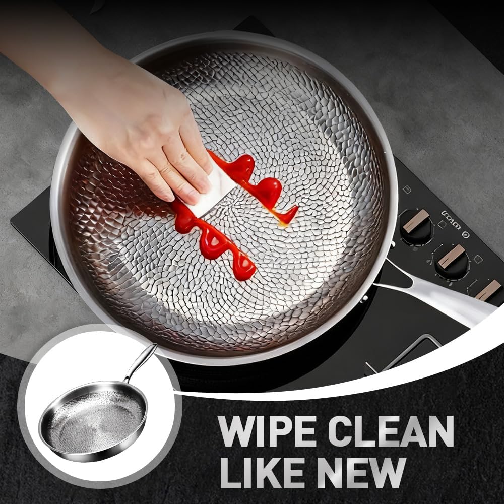 Titanium Hammered Pan Pro with Lid, 2025 New Multifunctional Ultra-Durable Scratch-Resistant Non Stick, 12 Pure Titaniums Pro Pans for Cook, Titanium Frying Pan for All Stovetops (11.81in, With Lid)