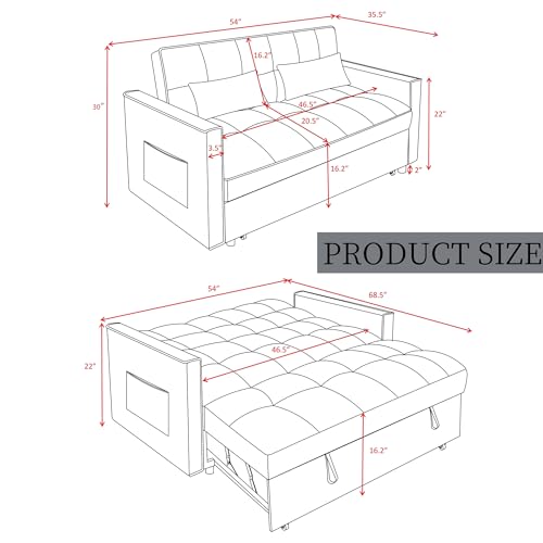3 in 1 Sleeper Sofa Bed, Futon Sofa Bed for Living Room with Side Pocket, Black Sleepers Sofa Couch with Pullout Bed, Convertible Love Seat Sleepers Bed for Living Room, Bedroom, Small Space