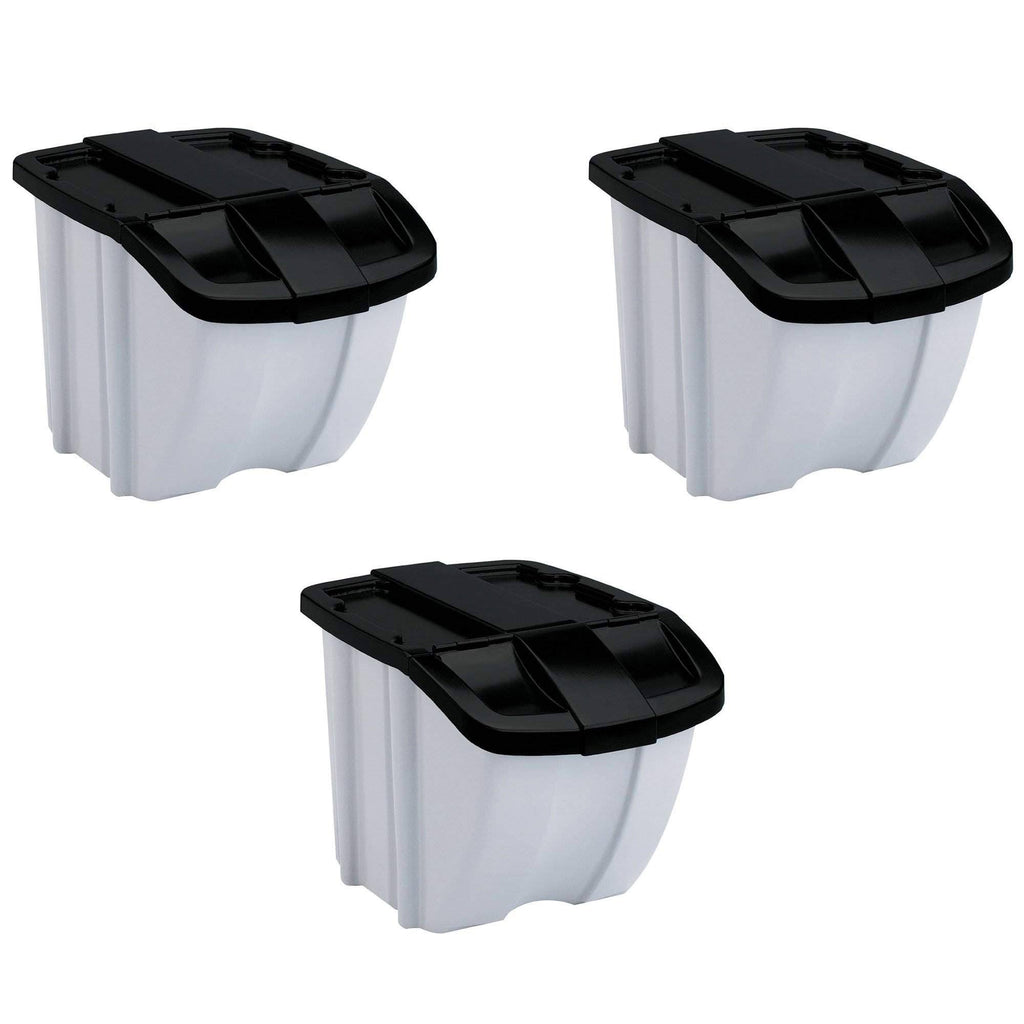 Suncast 18 Gallon Indoor or Outdoor Stacking Recycle Storage Bin, Gray (3 Pack)