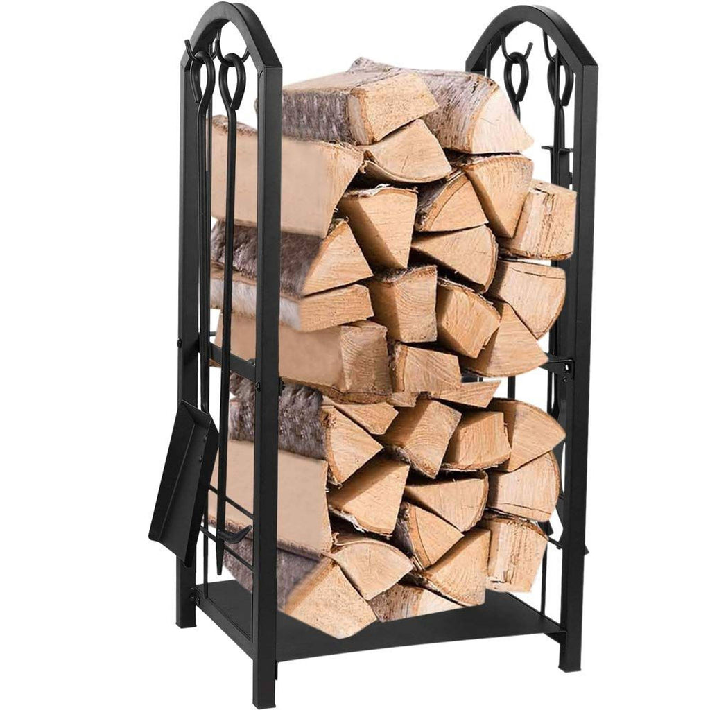 Juvale Firewood Rack with 4 Fireplace Tools - Fireplace Log Holder for Indoor An