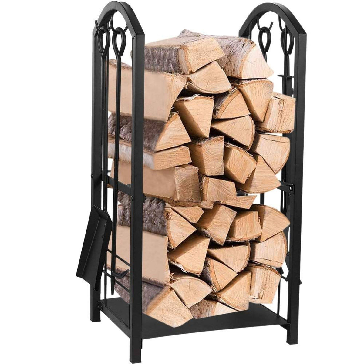 Juvale Firewood Rack with 4 Fireplace Tools - Fireplace Log Holder for Indoor An