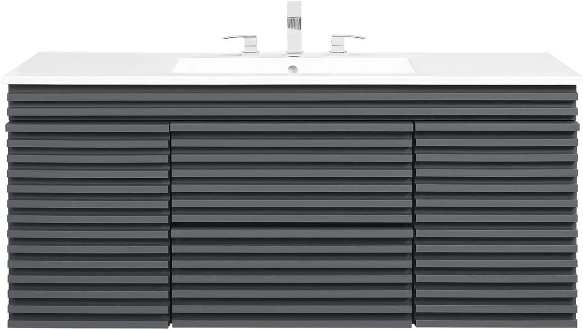 Modway Render 48 MDF and Particleboard Wall-Mount Bathroom Vanity - Gray/White