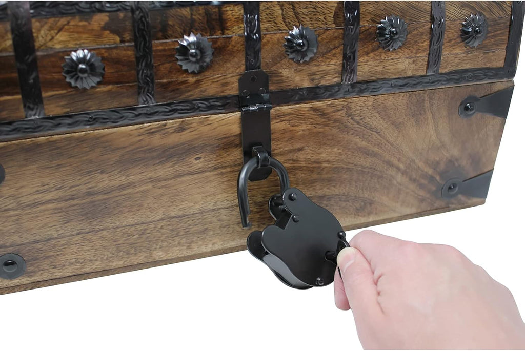 Nautical Cove Pirate Treasure Chest with Iron Lock and Skeleton Key - Storage and Decorative Box (X-Large 16 x 11 x 10.5) Pack of 2