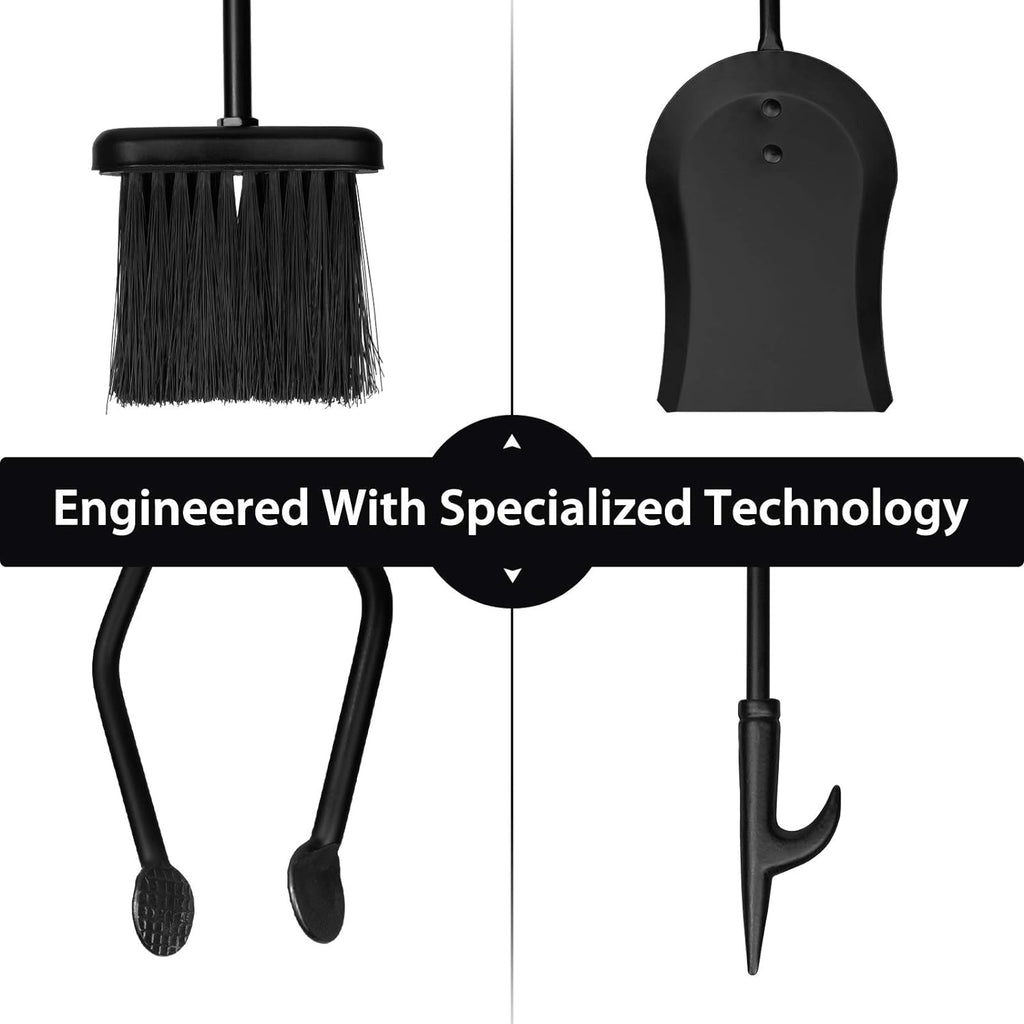 Parts & Accessories 5-Piece Fireplace Tools Set, 32 Inch Wrought Iron Fireplace Accessories Includes Fire Poker, Shovel, Brush, Tong, and Stand, Easy to Assemble