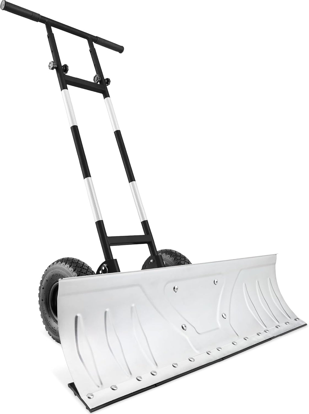 Best Choice Products 36in Galvanized Blade Heavy-Duty 2-Wheel Snow Pusher Hand Plow for Snow Removal w/Wheels, Adjustable Handle, Blade Angle - Black
