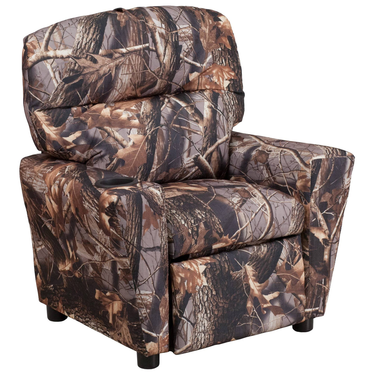 Emma and Oliver Camouflaged Fabric Kids Recliner with Cup Holder