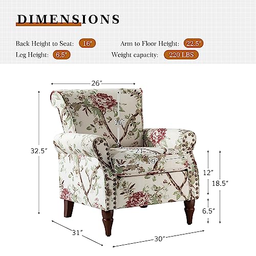 HULALA HOME Modern Wingback Accent Chair with Wood Legs & Removable Cushion, Comfy Upholstered Armchair with Nailhead Trim, Floral Pattern Single Sofa Chair for Living Room Bedroom, Blue