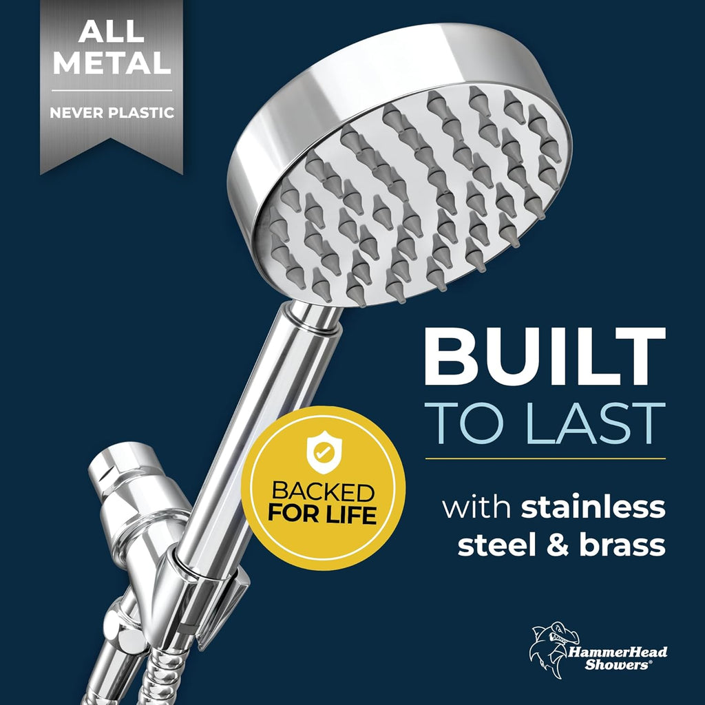 HammerHead Showers? Solid Metal LOW FLOW Handheld Shower Head with Hose and Brass Holder - OIL RUBBED BRONZE ?C Water Saving 1.75 GPM Detachable Shower Head - Adjustable Shower Wand Bracket & 6ft Hose